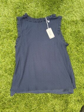 Love Navy Sleeveless Tank with Ruffle Trim